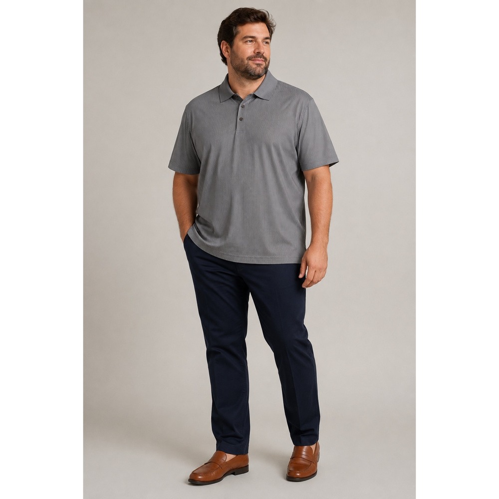 BUGATCHI Uomo Men's 2XL Gray Pinstripe Polo 100% Mercerized Egyptian Cotton